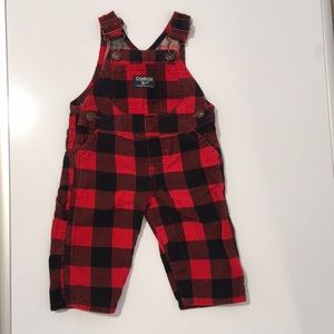 3-6 month oshkosh red and black check cord overall